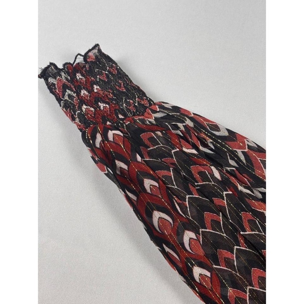Blank London Sequin Shoulder Geometric Print Lurex Blouse Red Black XXS - Picture 8 of 8
